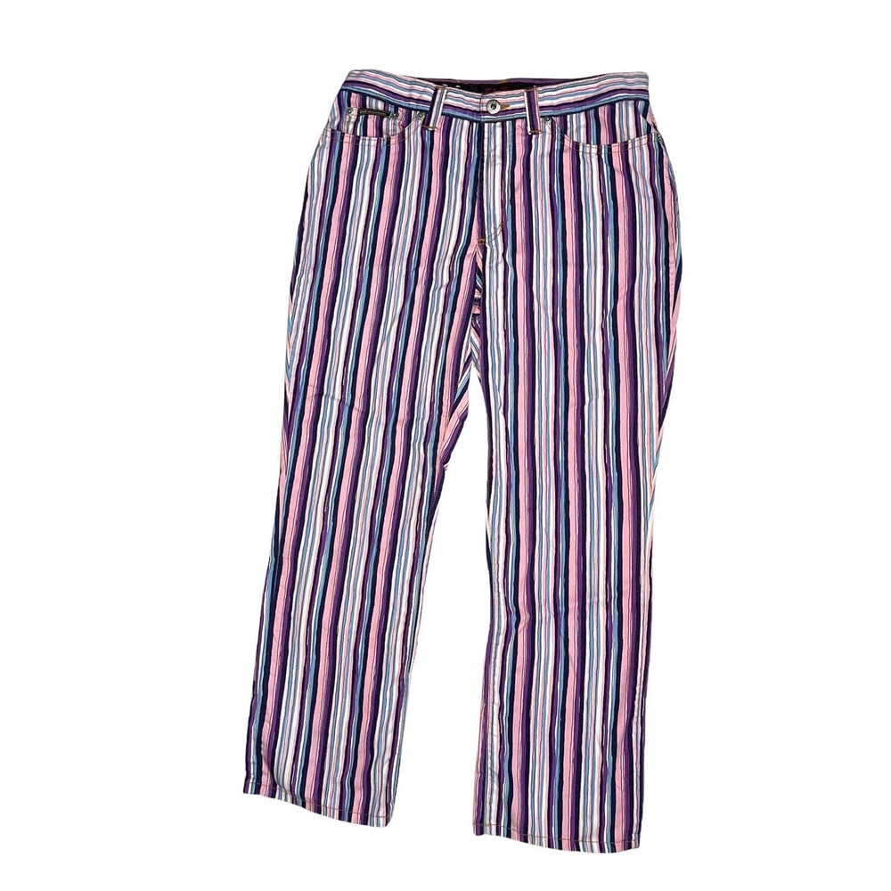D & G Dolce & Gabbana Purple Striped Cropped Pants Jeans - Picture 1 of 6